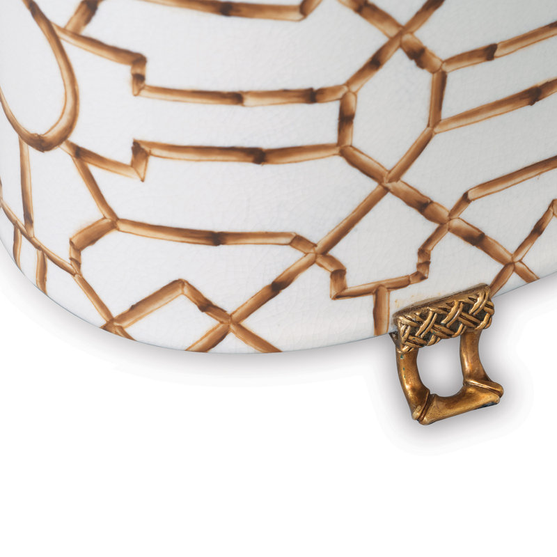 White and Gold Oval Ceramic Outdoor Planter