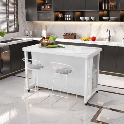 White metal base marble countertop island by Hart Enjoy life