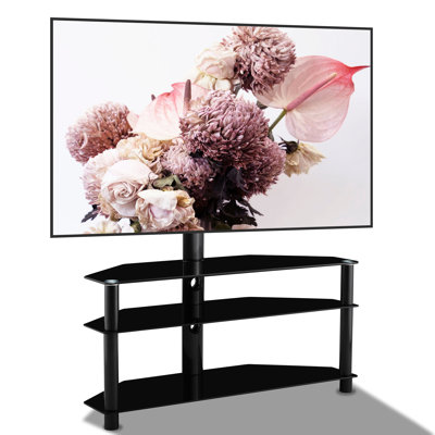 Black Tv Stand With 3 Shelves, Height Adjustable And Swivel, Fits 32-65 Inch Tvs, Stable Construction 35.4 Adjustment Swivel Feature, 49Lb Package Weight