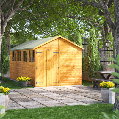 Powersheds 18 x 8ft Timber Tongue & Groove Apex Garden Shed, Double Doors