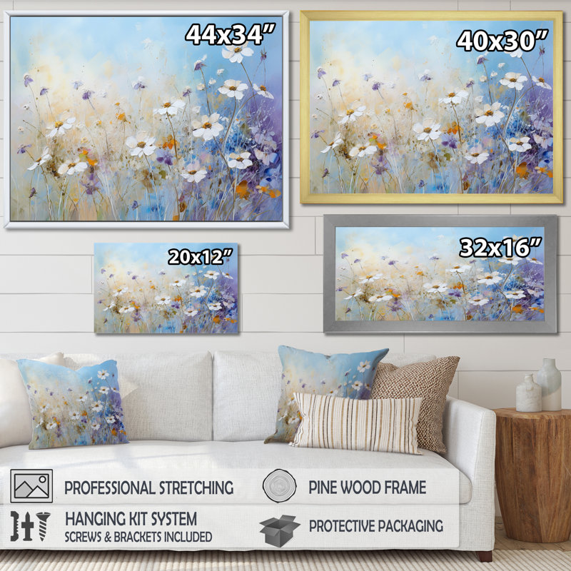 Fleurs de saison charme de ferme I, H 16 po x l 32 po x P 1 po, Cadre simple blanc