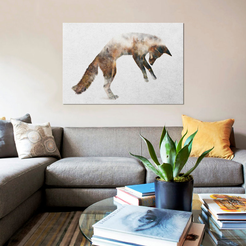 " Jumping Fox " by Andreas Lie, 12" H x 18" W x 1.5" D, Wrapped Canvas