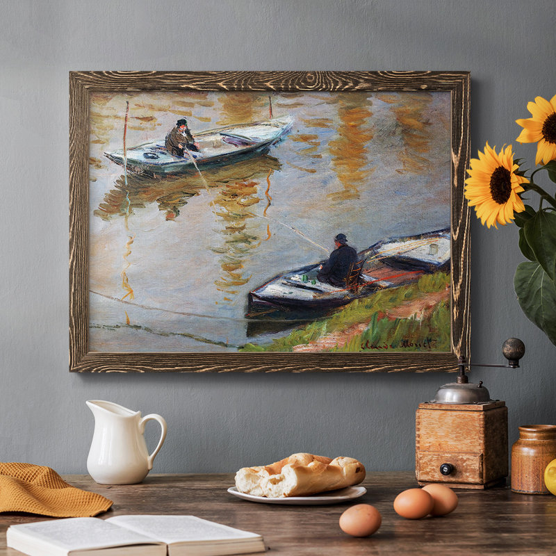 " Two Anglers, 1882 " Print, Walnut, 18" H x 26" W x 1.5" D