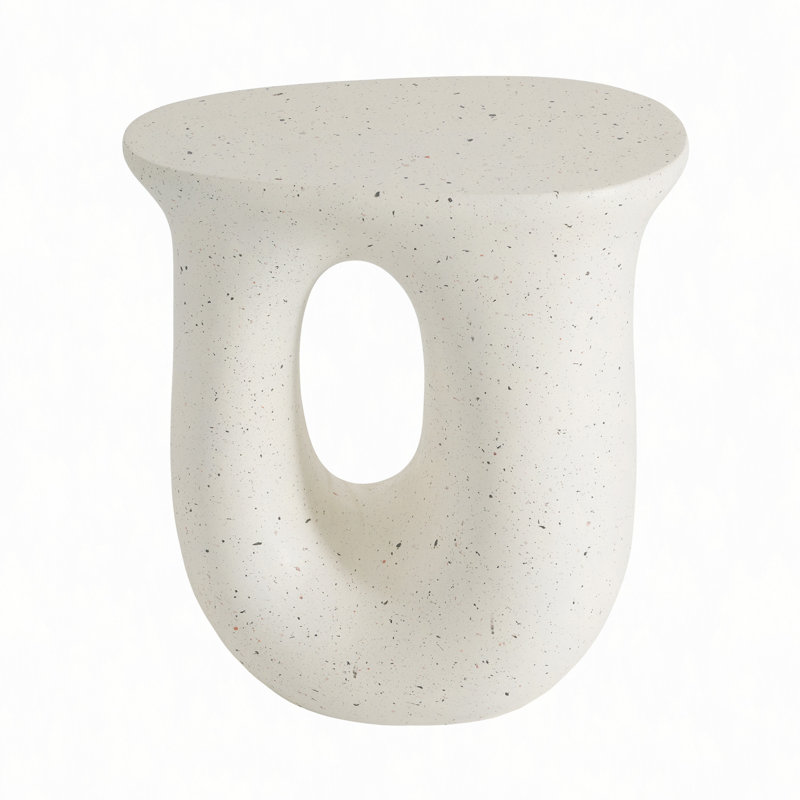 Table d'appoint d'extérieur MGO, finition terrazzo d'aspect travertin pour patio / terrasse / jardin