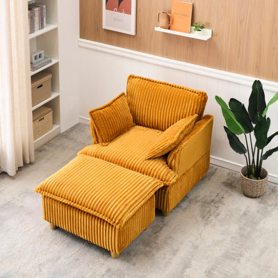 Yellow Corduroy With - Comfortable Sitting Sponge Filled Solid Wood + Wood-Based Panel Frame Living Room, Bedroom Single & Pillows Elegant Room Decor