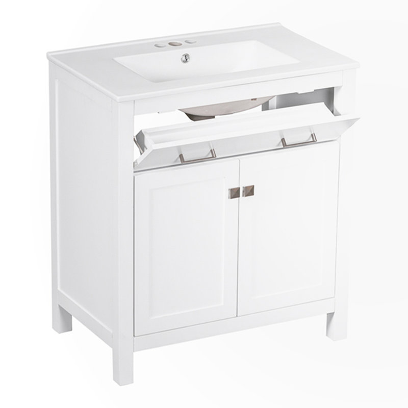 Armoire de salle de bain 30 pouces avec 2 portes et tablette, Blanc