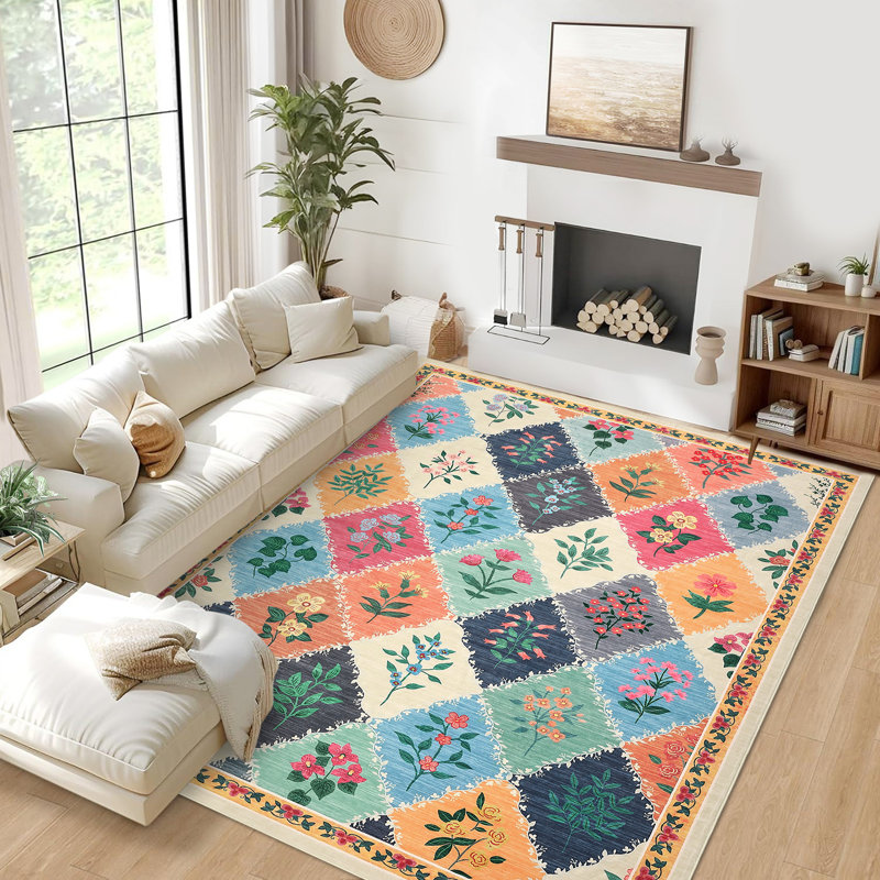 Rugs for Living RoomMachine Washable Area Rugs Non-SlipVintage Floral Rug Bedroom Rug for Dorm Playroom Foyer Entryway, Brown