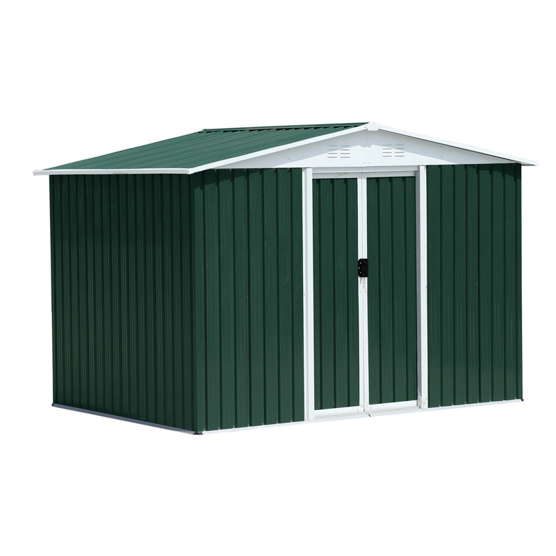 8X6 Feet Outdoor Storage Garden Shed Apex Roof With Aluminum Alloy Frame And Sliding Door, 72.6" H x 99.6" W x 70.4" D, Green