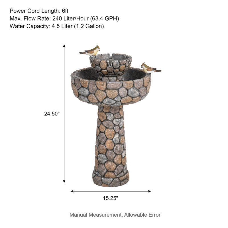 Gunnar Weather Resistant Birdbath Fountain