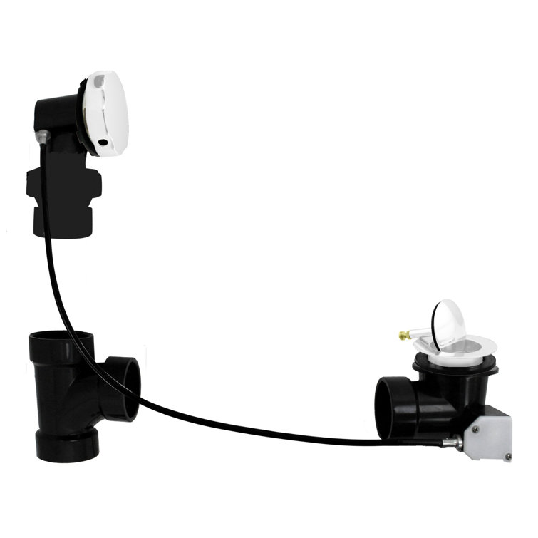 35" Cable Drive Bathtub Pop-Up Drain Trim with Ball Joint Rotary Overflow and Sch. 40 ABS Fittings