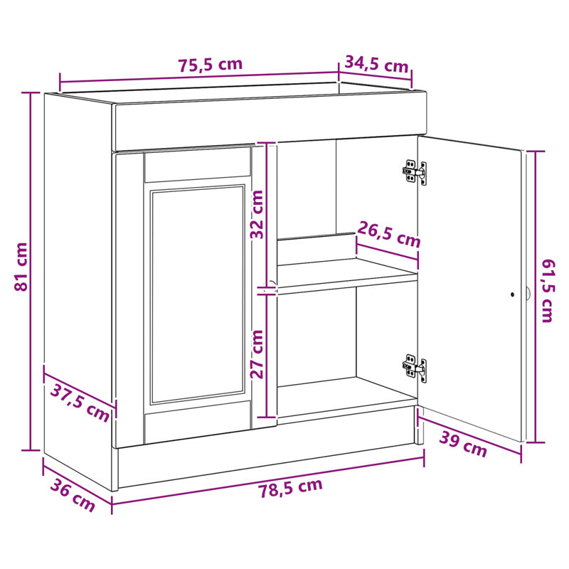 78.5cm Bathroom Vanity Base Only, White