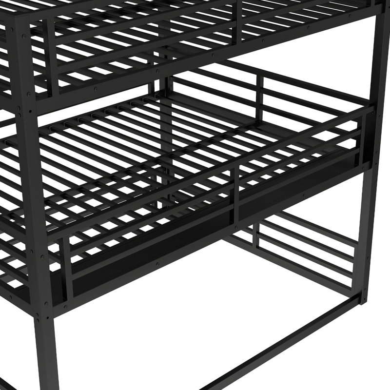Queen Over Full XL Over Queen Triple Metal Bunk Bed With Safety Guardrails, Queen Over Full XL Over Queen, Black