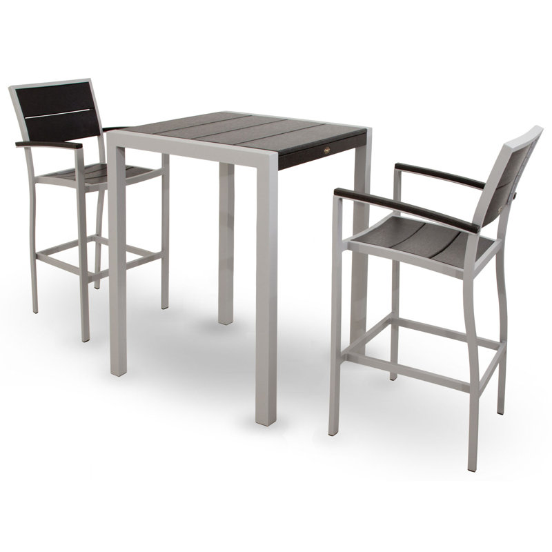 Ensemble de bar 3 pièces POLYWOOD Surf City, Argent texturé / Noir anthracite