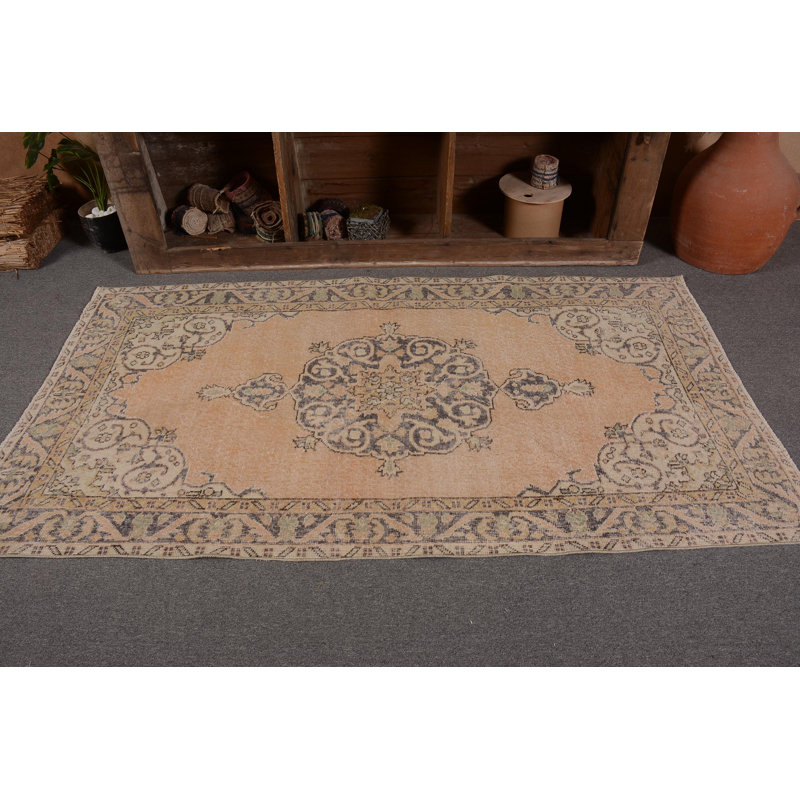Tapis turc, tapis rétro, tapis de cuisine, tapis beige Oushak, tapis décoratifs 3,6 x 6,6 pi, tapis tissés à la main