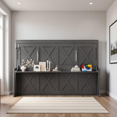 Lit escamotable avec bureau, station de charge USB, lumières DEL