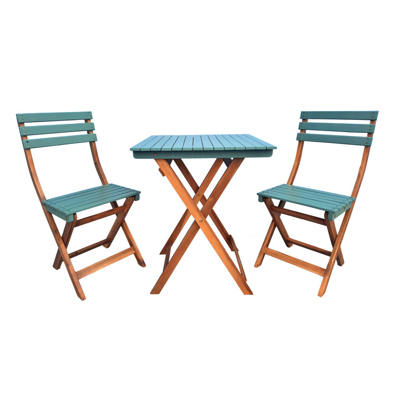 Bistro Set FSC 100% Acacia Wood (2 chairs + 1 table), Green