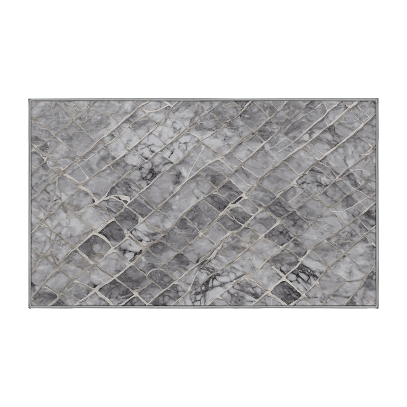 Machine Washable Gray Area Rug, Rectangle 7' x 9'