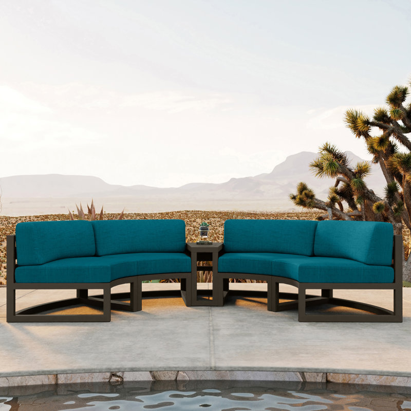 Avion 43" Wide Outdoor Curved Patio Sectional with Sunbrella Cushions, Spectrum Peacock Sunbrella® Plainweave, Slate