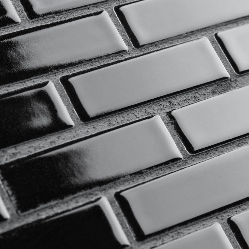 Metro Brick Subway Glossy Black 11-1/2" x 11-3/4" Porcelain Mosaic Floor and Wall Tile