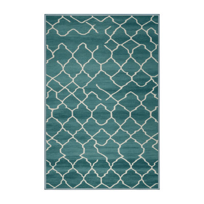Machine Washable Trellis Blue Area Rug