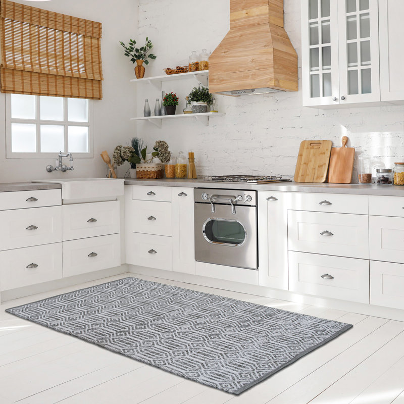 Tapis gris / blanc en coton tissé à plat à la main Brooksby, Rectangulaire 3 pi x 5 pi