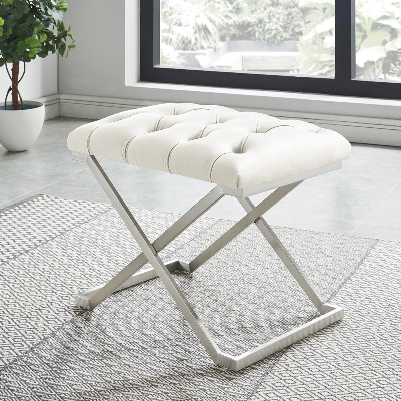 Heeter Velvet Upholstered Bench, Gold, Ivory