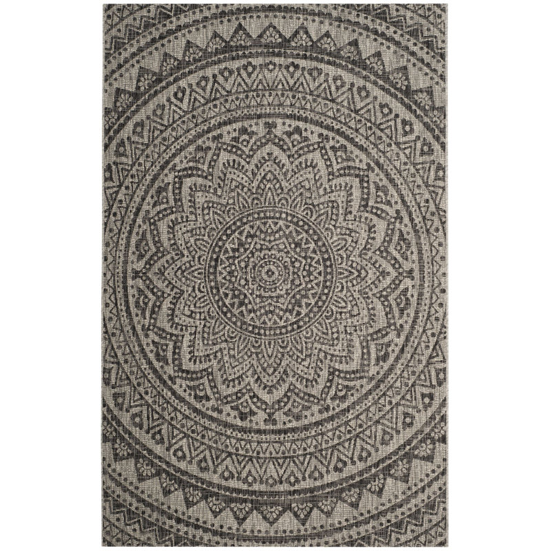 Arneshia Floral Light Gray/Black Indoor/Outdoor Area Rug, Rectangle 8' x 10'