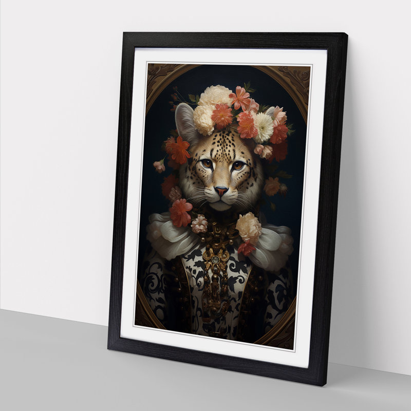 Cheetah Rococo - Single Picture Frame Print on Wood, Black Framed, 46cm H x 34cm W x 2cm D
