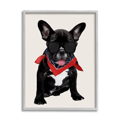 «Cool Dude French Bulldog Pet» par Karen Smith - cadre flottant, impression sur bois
