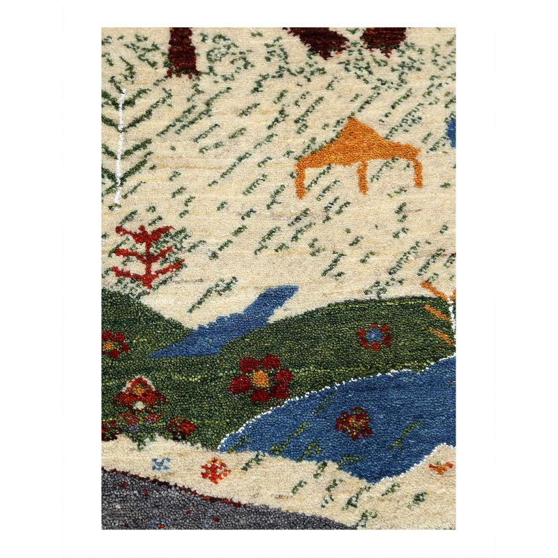 Ivory Hand Knotted Persian gabbeh Rug 2'X 3'1"