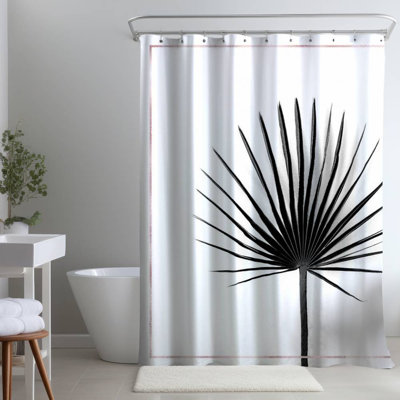 Cabbage Palm Leaf & Rose Lines – Polyester Shower Curtain, Dye Sublimation Print, 71" W × 74" L