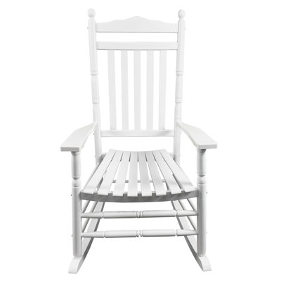 Balcony Porch Adult Rocking Chair - White Solid Wood, Spacious Wide Seat & Armrest, Stable Slatted Back Rest, Easy To Assemble, 280lbs Max Load In Hardwood, Comfortable And Assembly Required, Weight