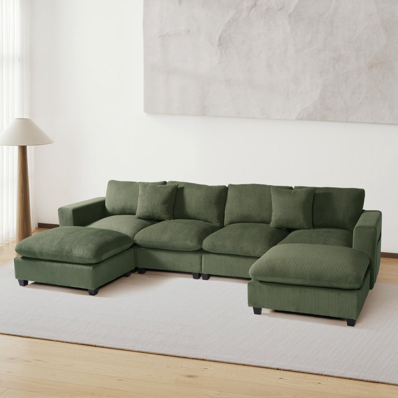 Canapé modulaire rembourré 6 pièces avec port USB, Polyester vert