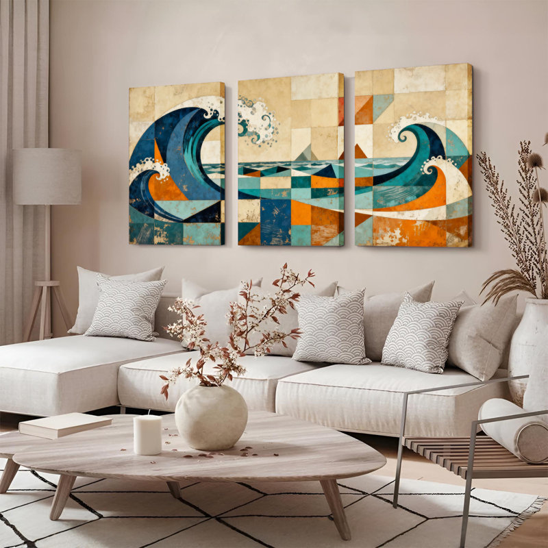 «Abstract Wave Wave», reproduction d'art sur toile tendue sur toile (ensemble de 3), H 30 po x l 60 po