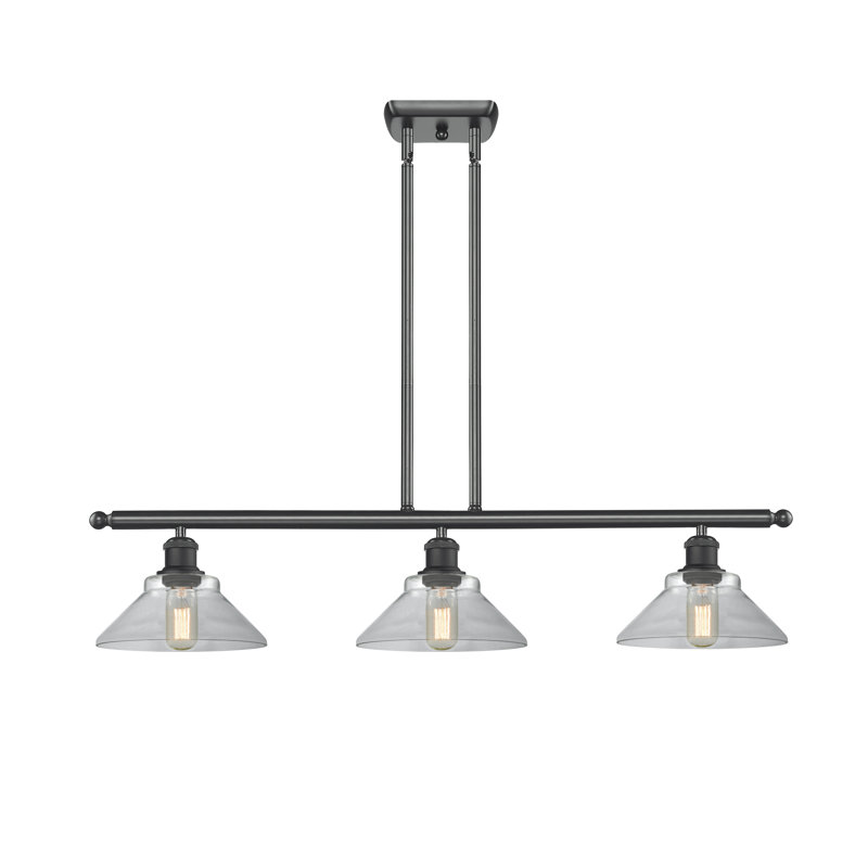 Luminaire suspendu linéaire à 3 lumières pour îlot de cuisine Newton St Loe, Noir mat, Transparent