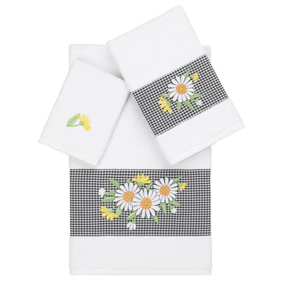 100% Turkish Cotton Daisy Embellished Towel Set