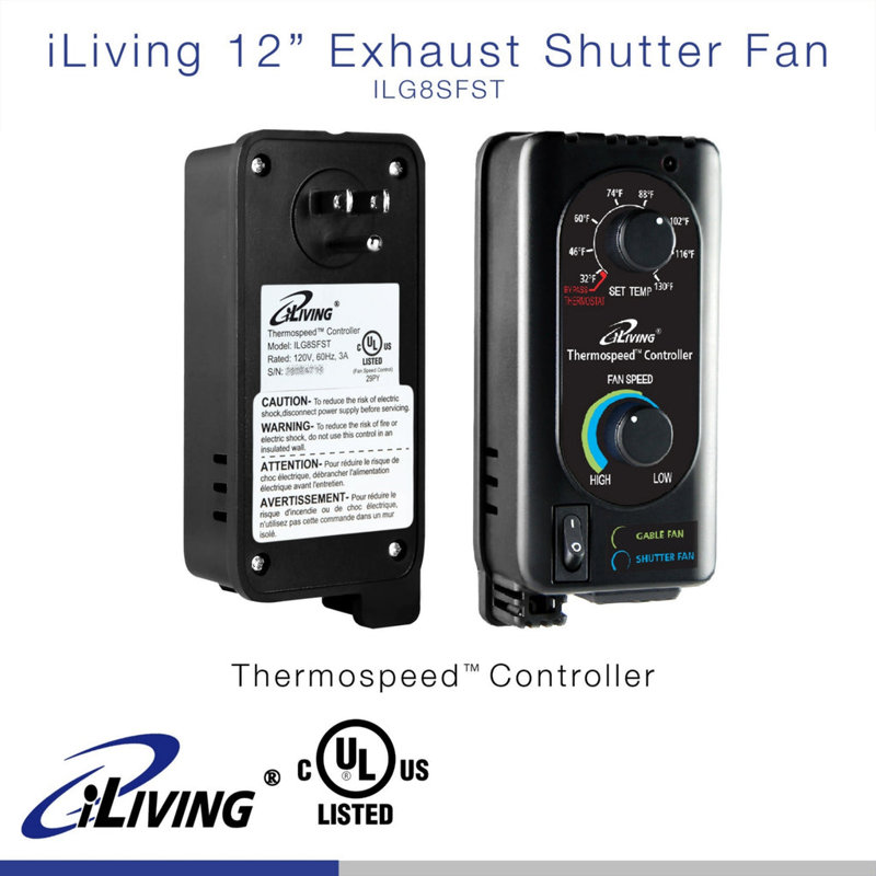 iLIVING ILG8SFST Exhaust Fan Thermospeed Temperature Controller and Speed Controller, Black