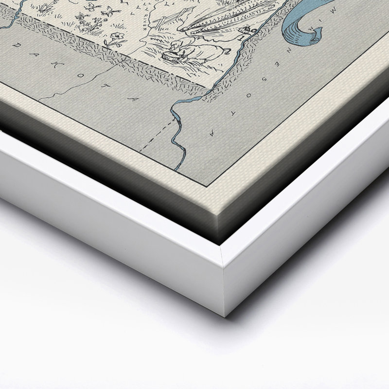 Carte illustrée de North Dakota, H 08 po x l 10 po, Canevas, Encadrement blanc