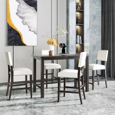 5-Piece Counter Height Dining Set, Classic Elegant Table And 4 Chairs