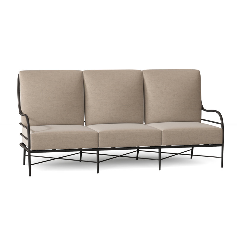 Carmel 77" Wide Outdoor Patio Sofa with Cushions, No Welt, Paper Sky