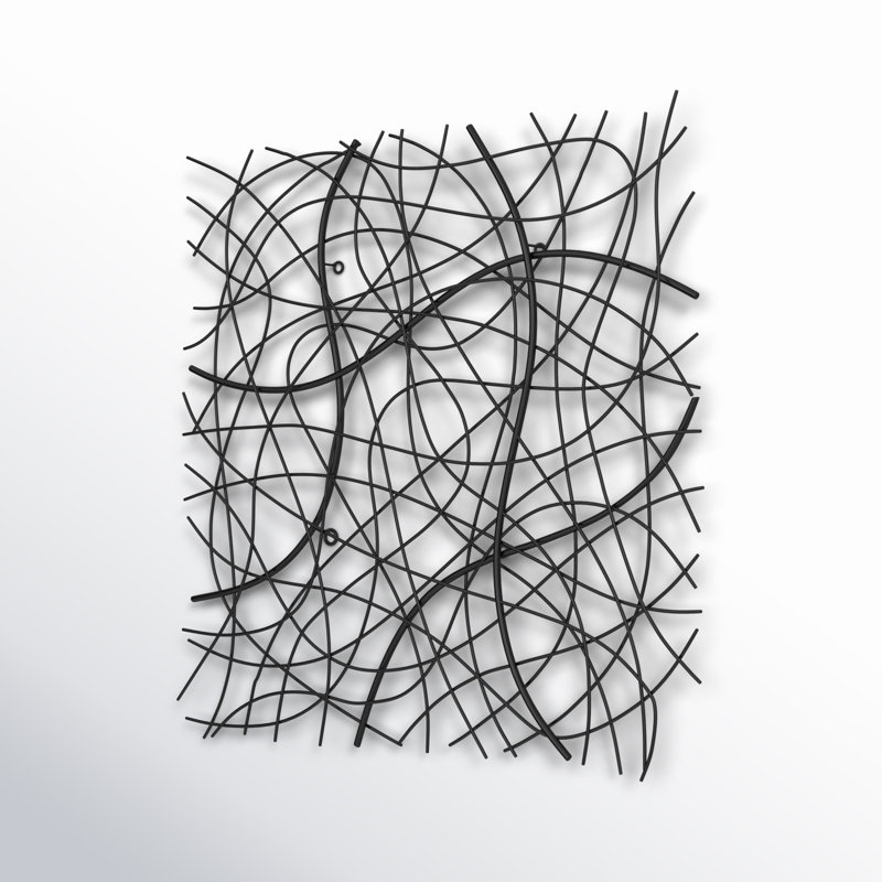 Décoration murale abstraite carrée en métal, Noir, H 32,3 po x l 32,3 po x P 1,8 po