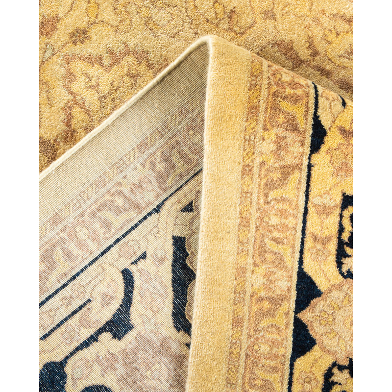 Tapis unique noué à la main beige / noir Keenan, 6 pi 1 po x 8 pi 9 po