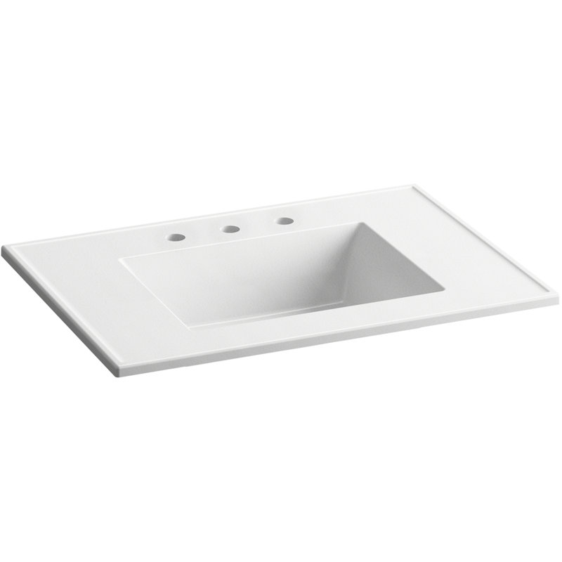 Plateau de meuble-lavabo simple 31 po avec lavabo Ceramique Impressions, Rectangulaire, Blanc