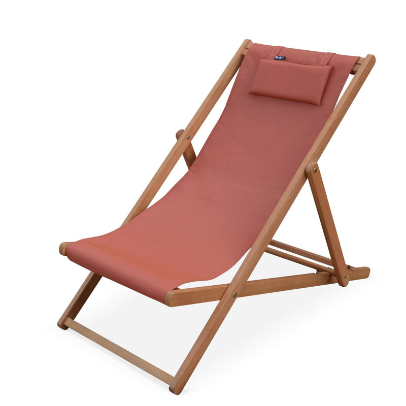 Graydon Reclining Folding Deck Chair with Cushion, Red
