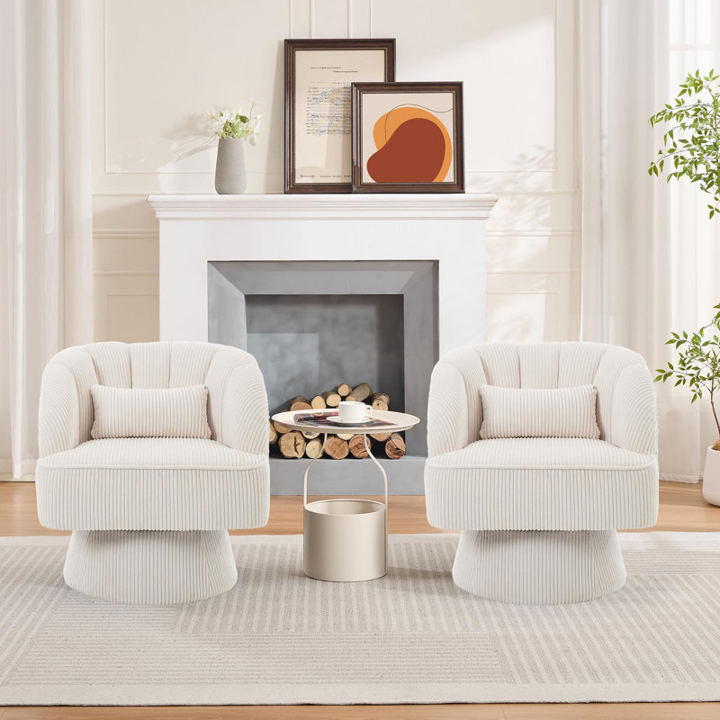 Fauteuil demi-tonneau pivotant Modern, Velours côtelé beige