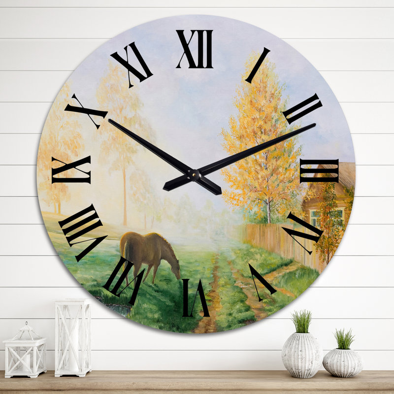 Horloge murale dans un paysage champêtre, Moyen