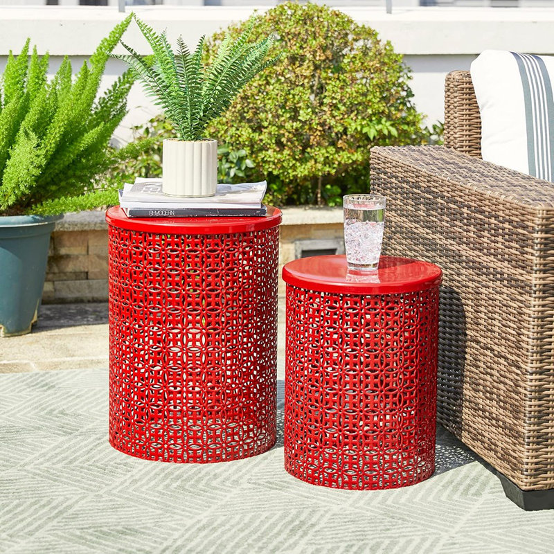 Ensemble de 2 tables d'appoint d'extérieur, tabouret de jardin décoratif pour l'extérieur