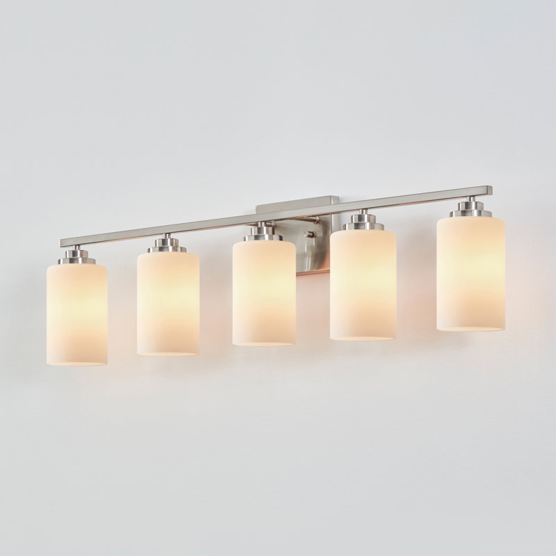 Brushed Nickel 5-Light Vanity Fixture with Frosted Glass Shades