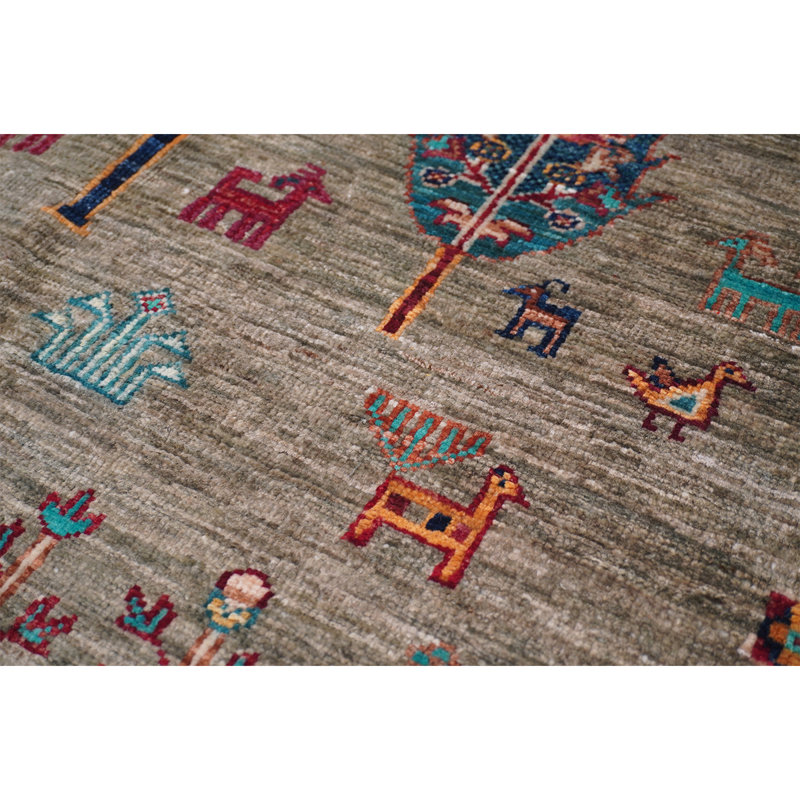 Tapis gris et multicolore de haute qualité noué à la main