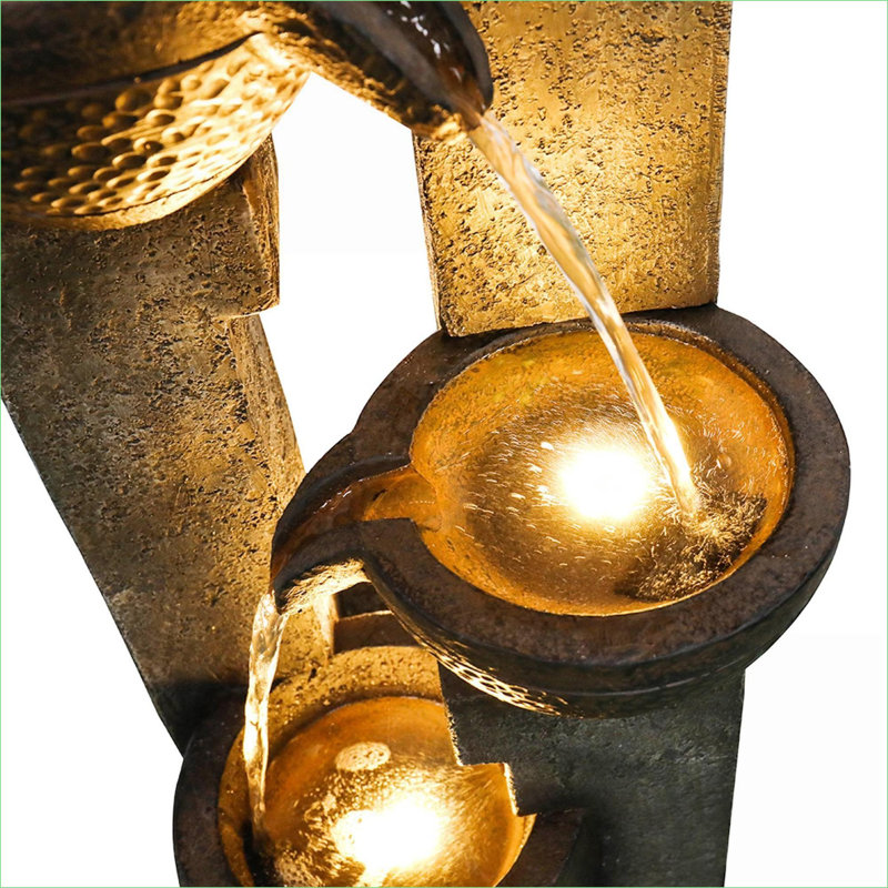 Fountains 40" High 4-Tier LED Water Fountain for Patio Garden Indoor Outdoor | Resin | Tiered